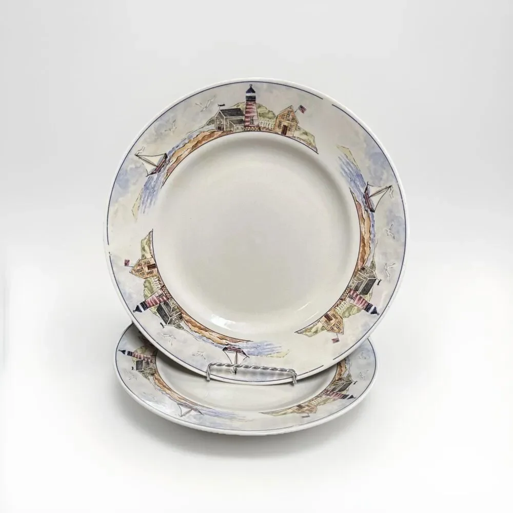 Vintage Gibson Lighthouse Dinner Plates Set of 2 – Coastal Stoneware Beach House